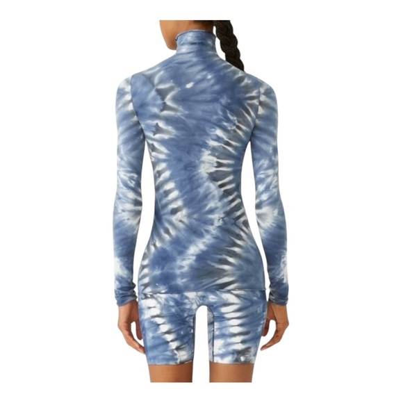 Tory Burch Sport Tissue-Seamless Long Sleeve‎ Shibori Navy Black Tie-Dye Top L - Picture 9 of 10